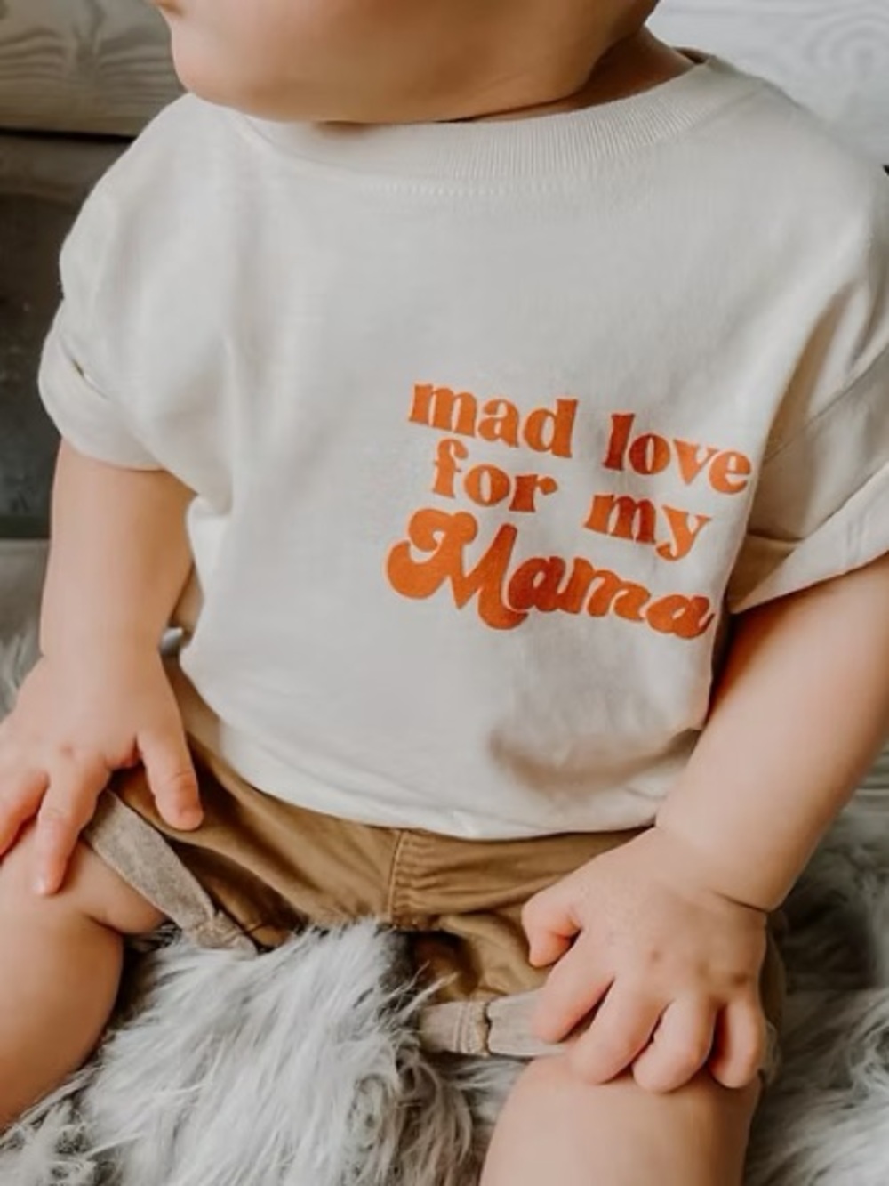 Cream Toddlee Tee with Orange 'Mad Love for My Mama' Graphic